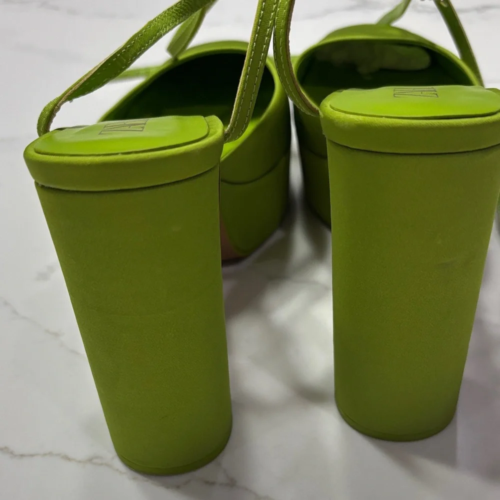 Zara Lime Green Platform Ankle-Tie Heels